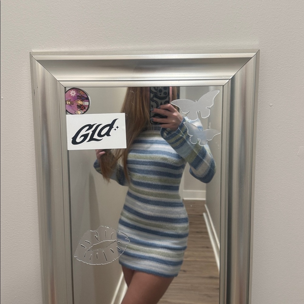 Backless Long Sleeve Striped Knit Mini Dress